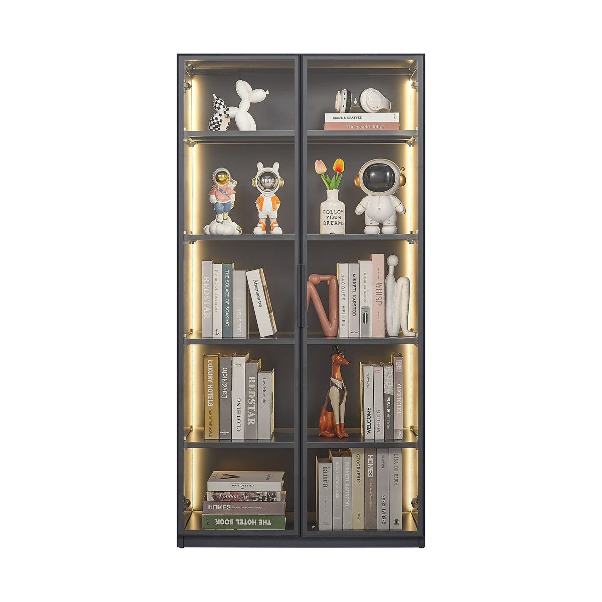 Best selling new design double door metal glass display storage cabinetwith light strip for living room W2385P152311-djyc