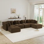 Modern Modular Sectional Sofa for Living Room, Corduroy Fabric,4-Seater Couch with Deep Seat and 2-Movable Ottoman,Pearl-like piping, Tufted Design, No Assembly, Anti-slip Design, Brown-W714S01812