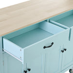 Kitchen Island Cart with 4 Door Cabinet and Two Drawers and 2 Locking Wheels - Solid Wood Top, Adjustable Shelves, Spice & Towel Rack(Mint Green) WF286911AAN-djyc