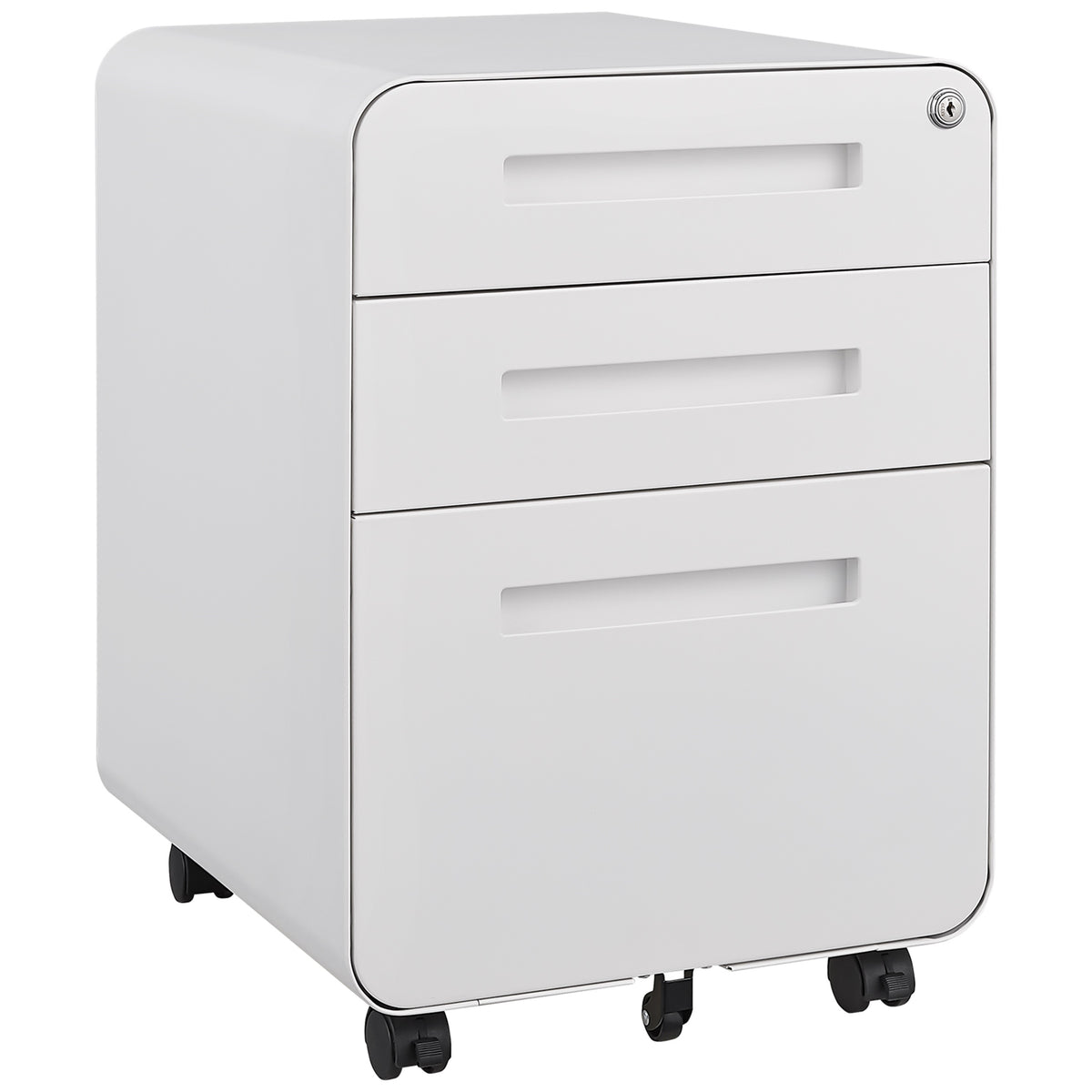 3 Drawer Mobile File Cabinet Under Desk Office,Simple Style Versatile Storage Cabinet for Legal/Letter/A4 Files, 5 Wheel Design Anti-Tilting Cold Rolled Steel Waterproof Moisture-Proof White W1247P145905-djyc