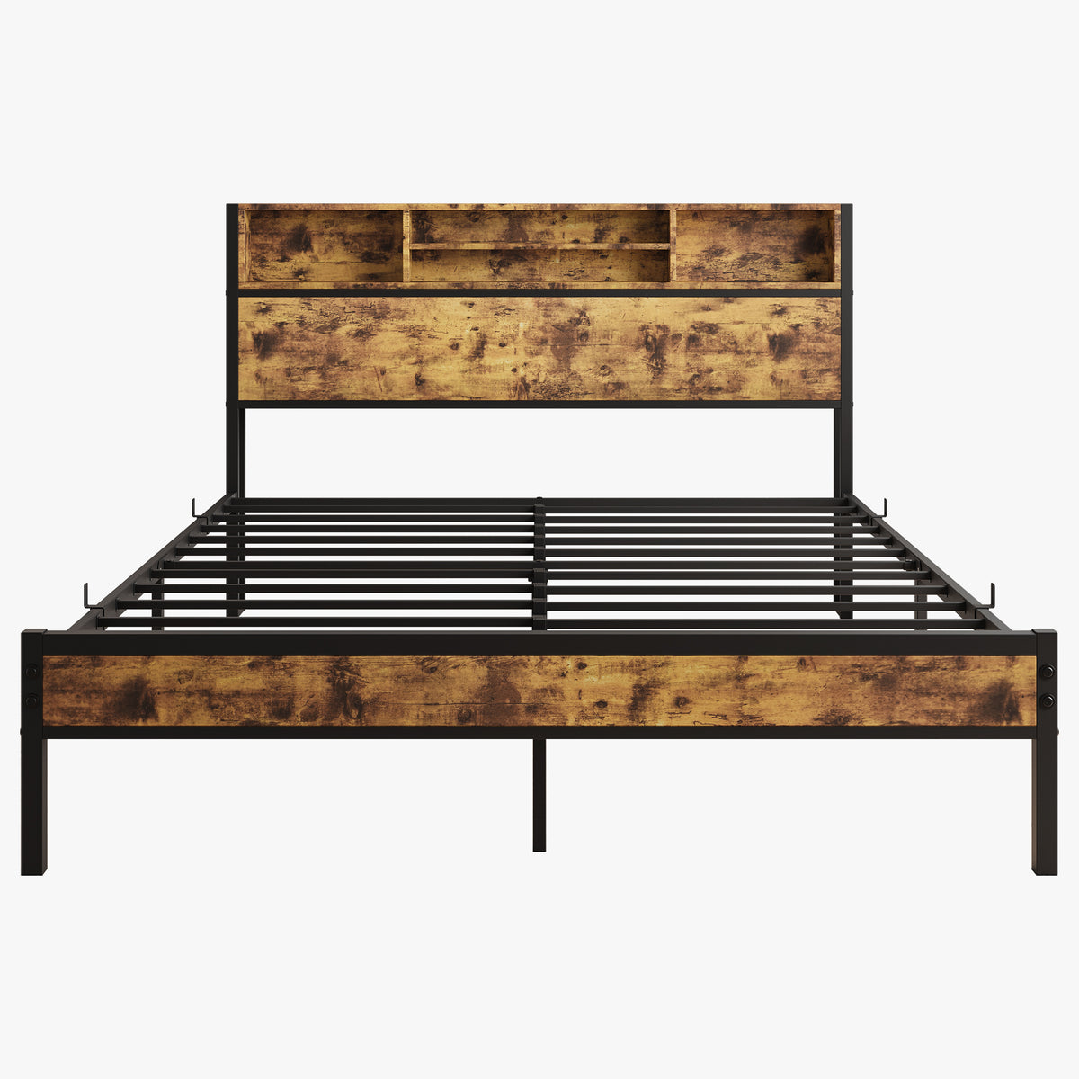 Queen Bed Frame with Storage Headboard, Metal Platform Bed with Charging Station,Bookcase Storage, No Box Spring Needed, Easy Assembly, Noise-Free, Black W840127764-djyc