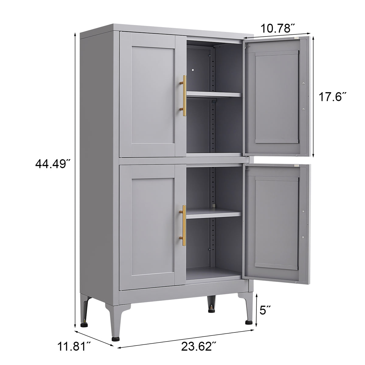 Grey Metal Kitchen Storage Cabinet, Kitchen Pantry Storage Cabinet with Doors and Shelves, Storage Cabinet with Adjustable Leveling Foot for Kitchen, Living Room and Dining Room W328P194191-djyc