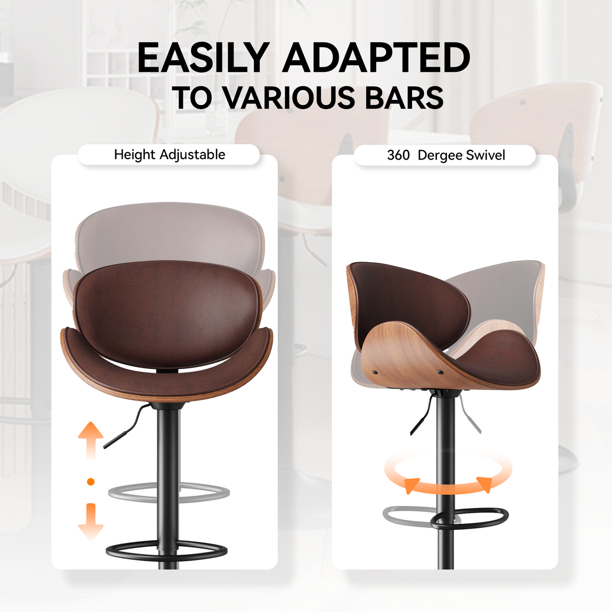 Modern Minimalist Adjustable Bar Stool: 360° Swivel & Waterproof Cushion FU01049-wz