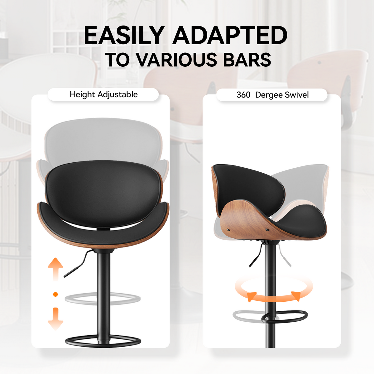 Modern Minimalist Adjustable Bar Stool: 360° Swivel & Waterproof Cushion FU01049-wz