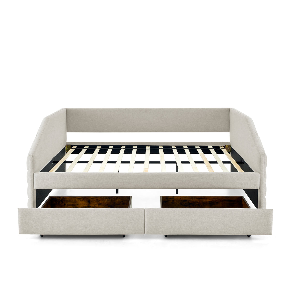 Queen Size Daybed with Two Drawers Trundle Upholstered Tufted Sofa Bed, Linen Fabric, Beige (88"x64.5"x34") W487S00176-djyc