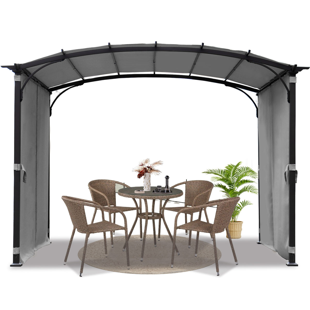 Patio Pergola 9 x 11ft Arched Gazebo with Waterproof Sun Shade Shelter Awning Steel Frame Grape Gazebo for Garden Backyard -Grey W419S00053-djyc