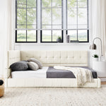 Full Size Upholstered Tufted Bed Frame, Sofa Bed Frame with Comfortable Backrest and Armrests, Full Size Bed for Bedroom, Living Room,Velvet, Beige(80.5''*59''*30.5'') W487S00223-djyc