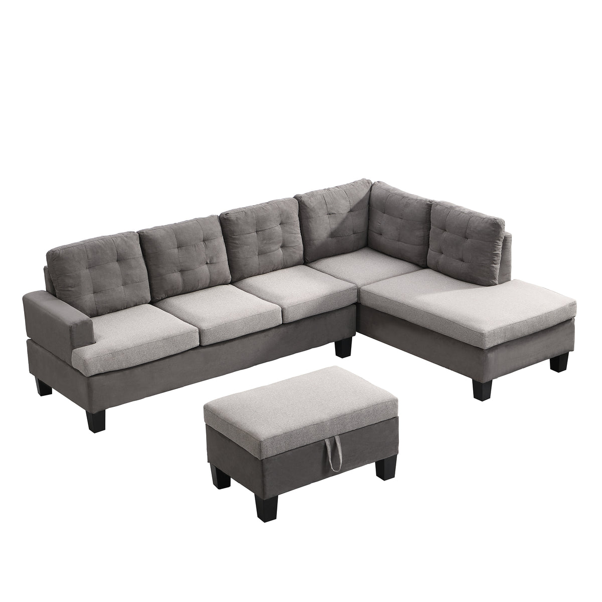 Sofa Set for Living Room with Chaise Lounge and Storage Ottoman Living Room Furniture Gray W214S00018-djyc