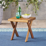 Rustic Sandblast Acacia Wood Side Table – Classic Cross Base, Durable for Outdoor Use 63158-djyc