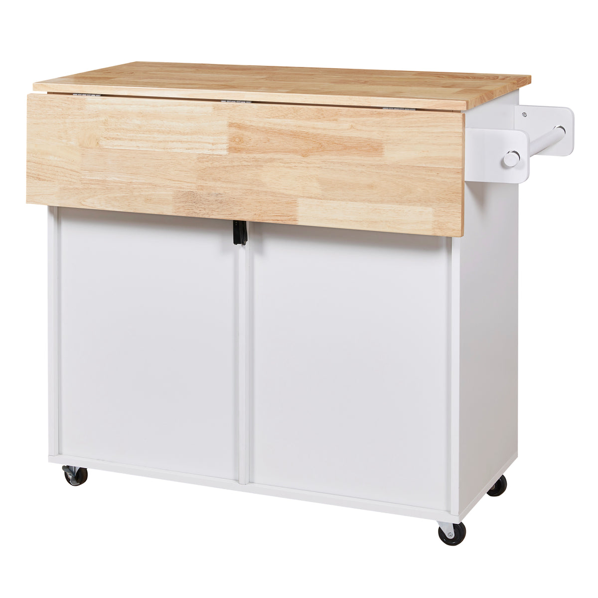 K&K Rolling Kitchen Island with Storage, Kitchen Cart with Rubber Wood Top, Spacious Drawer with Divider and Internal Storage Rack, Kitchen Island on Wheels with Adjustable Shelf Tower Rack, White WF316601AAW-djyc