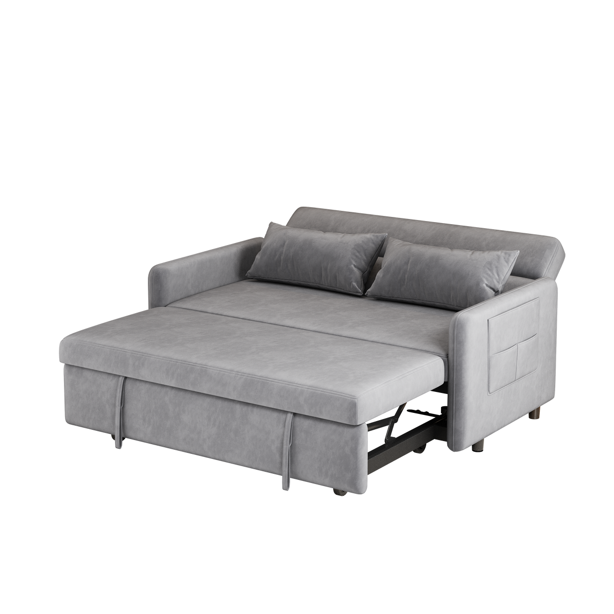 Sofa Pull Out Bed Included Two Pillows 54" Grey Velvet Sofa for Small Spaces W1278125091-djyc