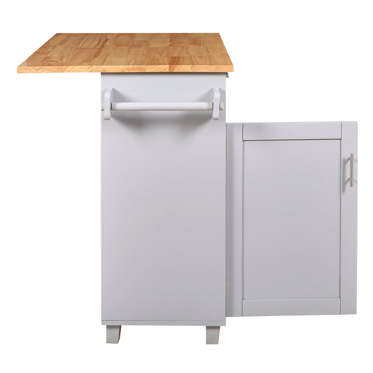 K&K Rolling Kitchen Island with Storage, Kitchen Cart with Rubber Wood Top, Spacious Drawer with Divider and Internal Storage Rack, Kitchen Island on Wheels with Adjustable Shelf Tower Rack, Grey WF316601AAG-djyc