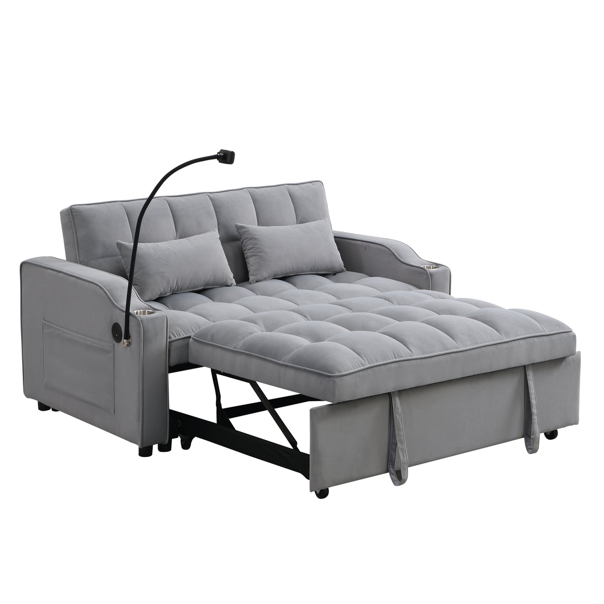 Modern Velvet Loveseat Futon Sofa Couch w/Pullout Bed,Small Love Seat Lounge Sofa with adjustable Reclining Backrest,Toss Pillows, Pockets,Furniture for Living Room,3 in 1 Convertible Sleeper Sofa Bed W311P195252-djyc