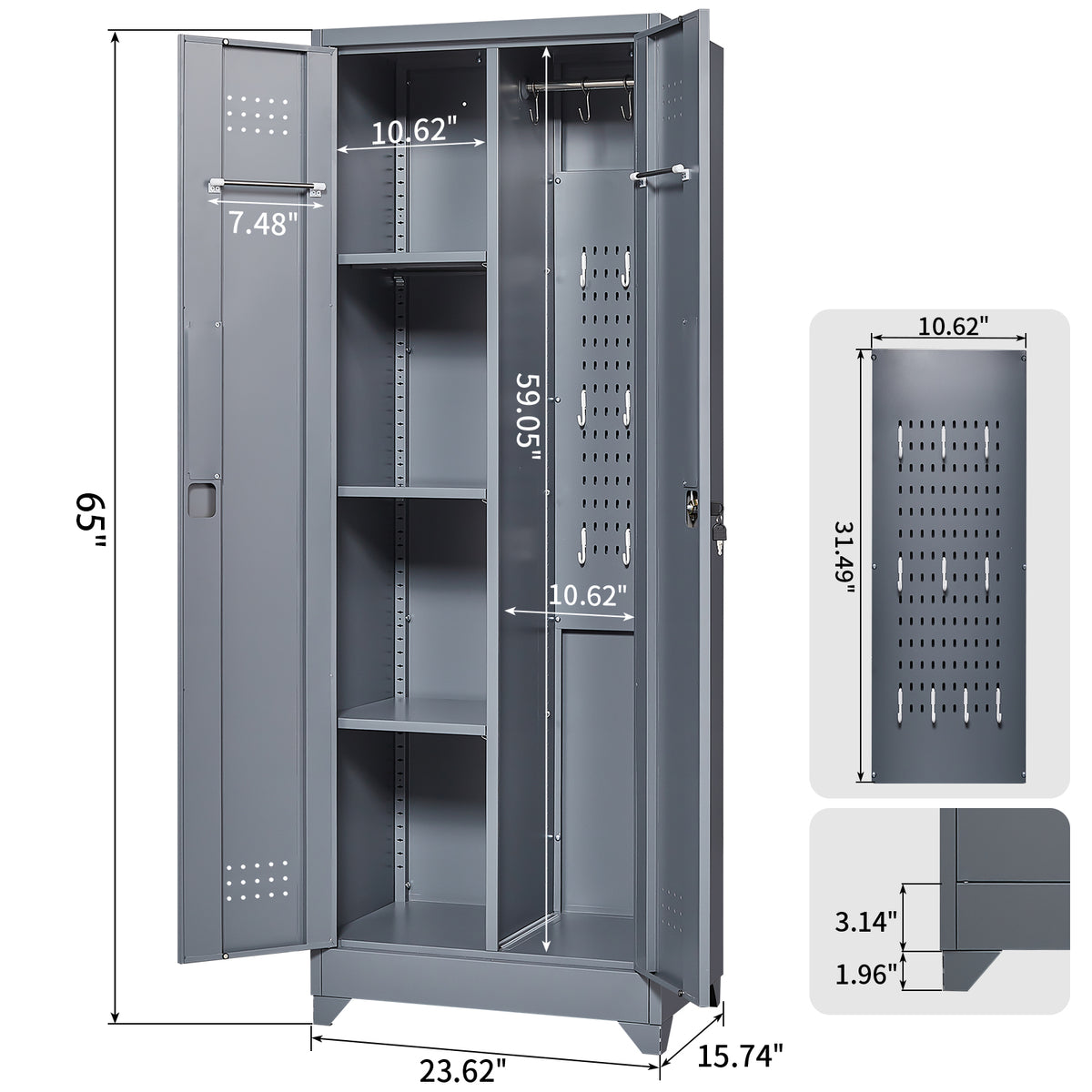 Metal Storage Cabinets, Cleaning Tool Cabinet with Locking Door, Tall Broom Tool Organizer and Storage, Large Storage Cabinet for Kitchen, Pantry, Office, Shop W328P193783-djyc