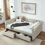 Upholstered Full Size Daybed with Two Drawers, with Button and Copper Nail on Square Arms, Beige (82.75''x58''x30.75'') W487S00219-djyc