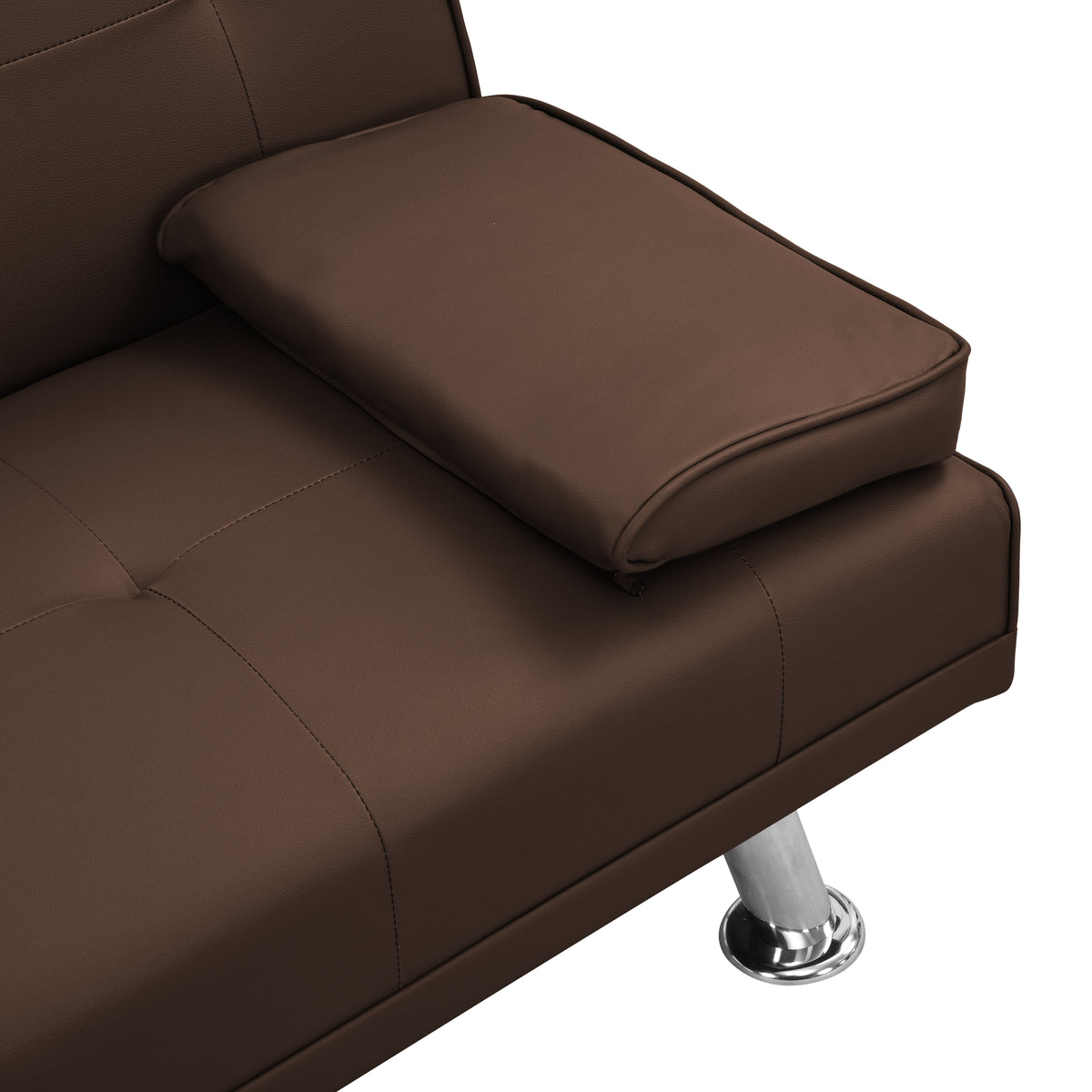 Sofa Bed with Armrest two holdersWOOD FRAME, STAINLESS LEG, FUTON BROWNPVC W214107246-djyc