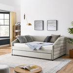Full Size Daybed with Trundle Upholstered Tufted Sofa Bed, Linen Fabric, Beige (82.5"x58"x34") W487S00179-djyc