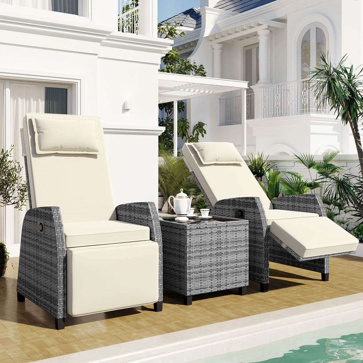 U_Style Outdoor Rattan Two-person Combination With Coffee Table, Adjustable, Suitable For Courtyard, Swimming Pool, Balcony WY000325AAA-djyc