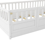 Twin Size Floor bed, integral construction with super high security barrier, door, children's floor bed frame, Montessori wooden children's floor bed, Support slat white W1858P164938-djyc