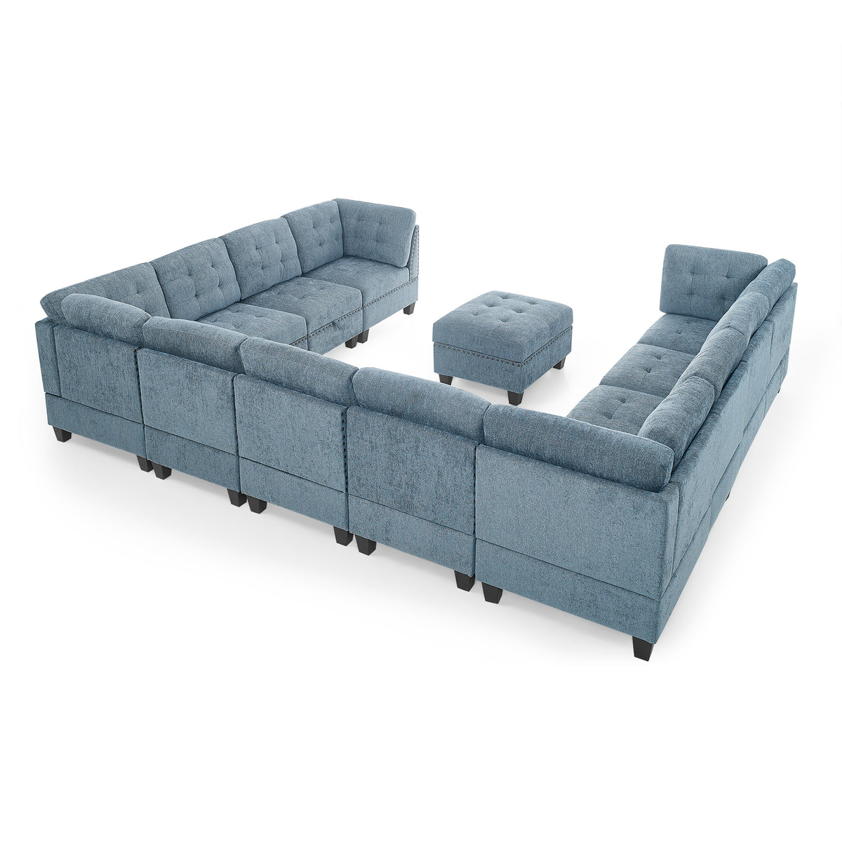 U shape Modular Sectional Sofa,DIY Combination,includes Seven Single Chair, Four Corner and One Ottoman,Navy Blue W487S00193-djyc