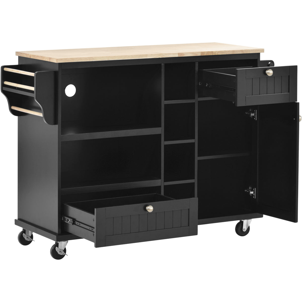 Kitchen Island Cart with Storage Cabinet and Two Locking Wheels,Solid wood desktop,Microwave cabinet,Floor Standing Buffet Server Sideboard for Kitchen Room,Dining Room,, Bathroom(Black) WF296670AAB-djyc