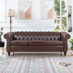 84.65' Dark Brown PU Rolled Arm Chesterfield Three Seater Sofa. W68035342-djyc