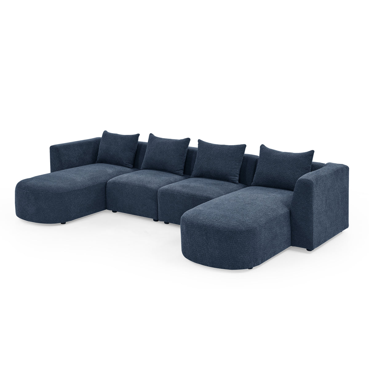 U Shape Sectional Sofa including Two Single Seats and Two Chaises, Modular Sofa, DIY Combination, Loop Yarn Fabric, Navy W487S00162-djyc