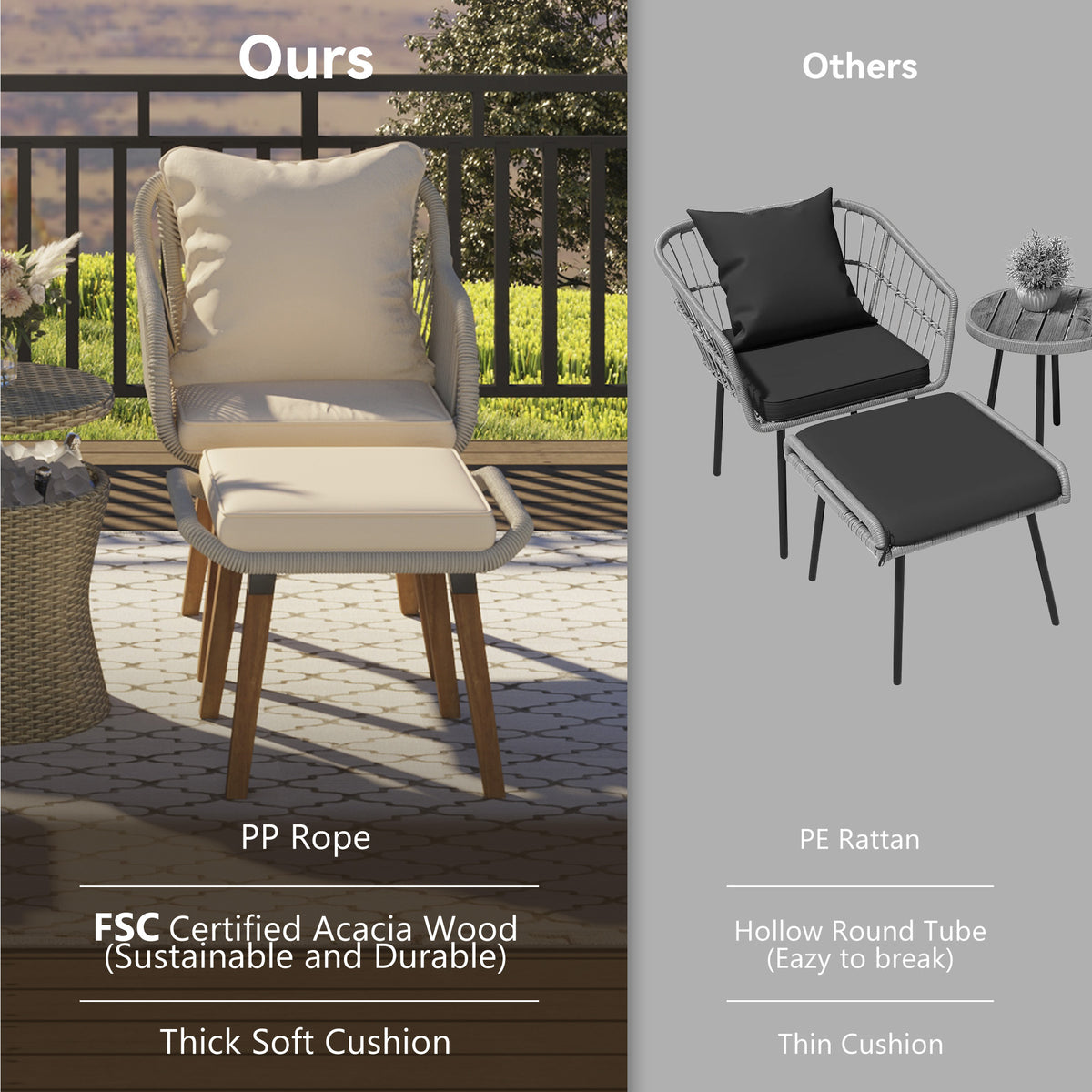 K&K 5 Pieces Patio Furniture Chair Sets, Patio Conversation Set With Wicker Cool Bar Table, Ottomans,Outdoor Furniture Bistro Sets for Porch,Backyard,Balcony,Poolside Brown WF324995AAZ-djyc