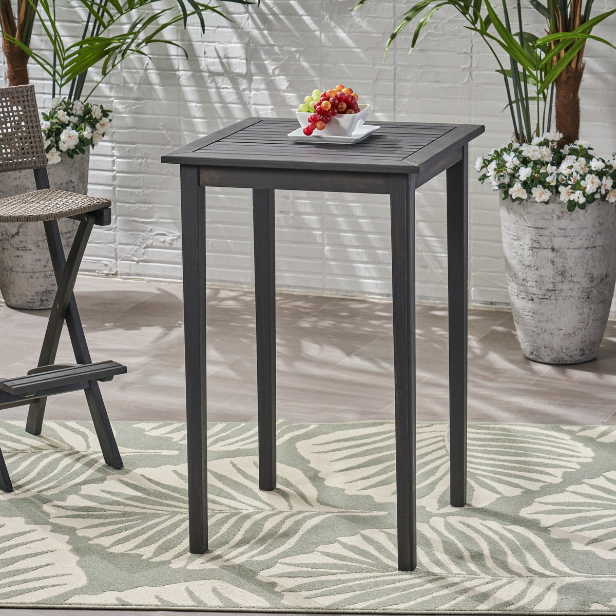 Outdoor Minimalist Acacia Wood Square Bar Table - Dark Gray 65095.00DGRY-djyc