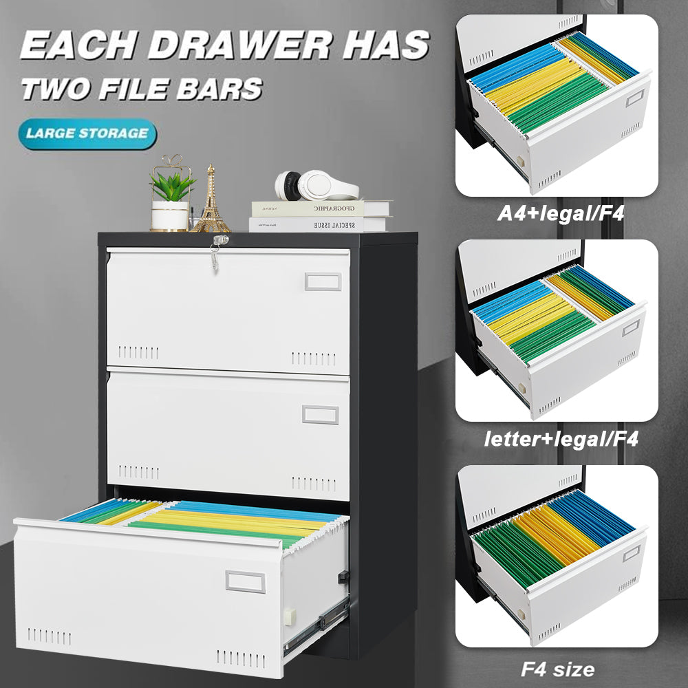 3 Drawer Metal Lateral File Cabinet with Lock,Office Vertical Files Cabinet for Home Office/Legal/Letter/A4,Locking Metal File Cabinet,Assembly Required W1247118746-djyc