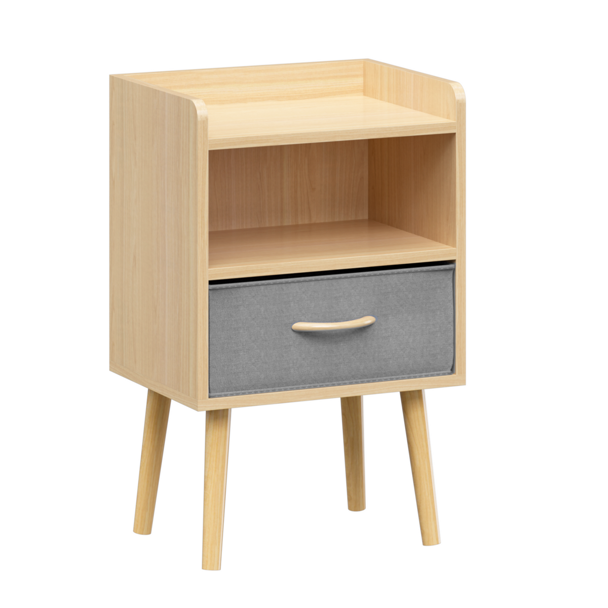 Nightstand With Collapsible Fabric Drawer, 2-Tier Storage End Table, Wood Side Table with Storage Cabinet or Kids, Adults - Oak W808P147110-djyc