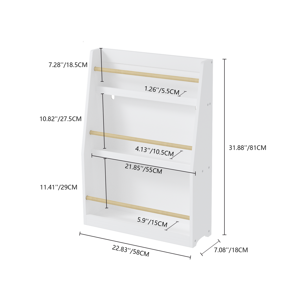 3 Tier Kids Book Shelf,Kids Book Rack, Helps Keep Bedrooms, Playrooms, and Classrooms Organized,White W808P171972-djyc