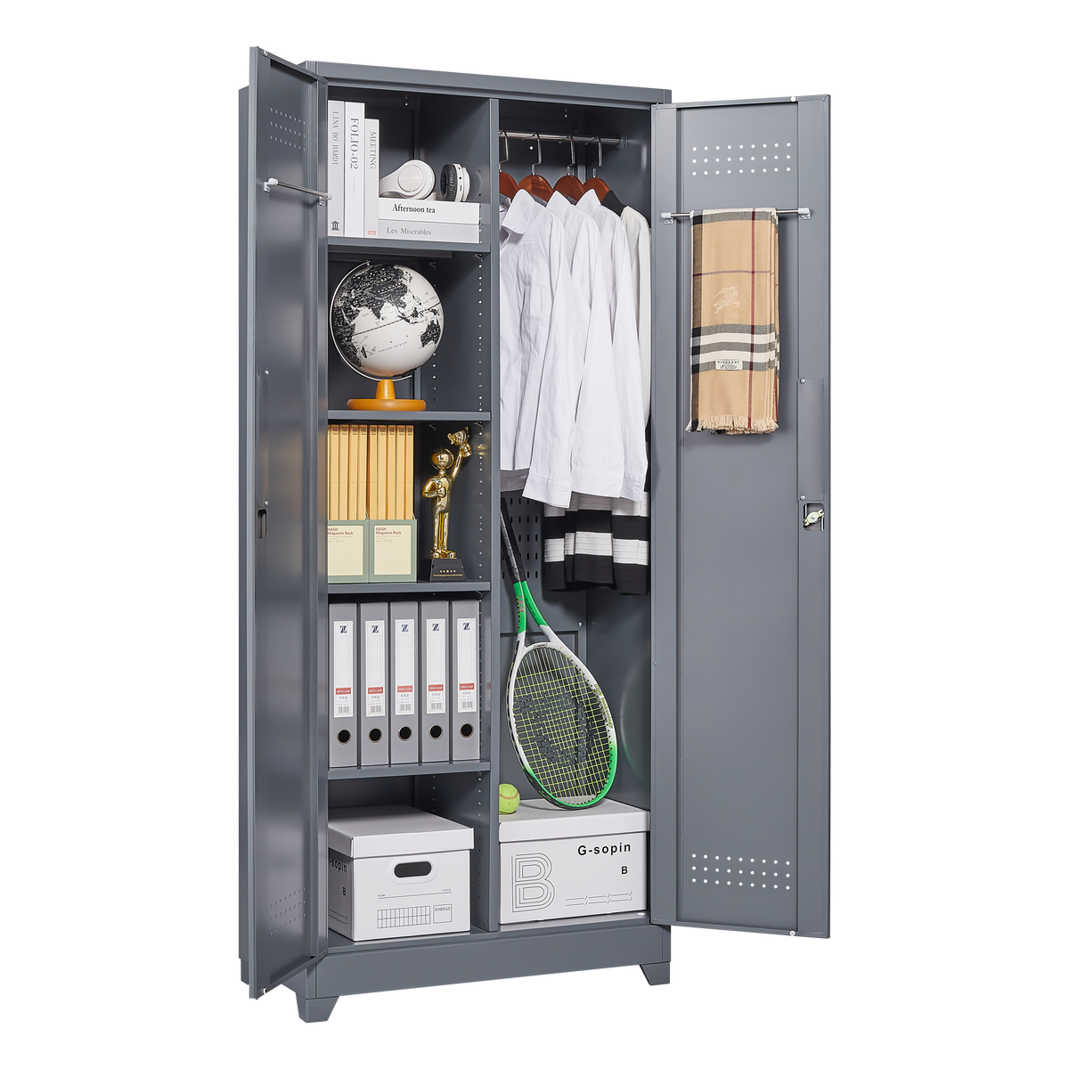 Metal Storage Cabinets, Cleaning Tool Cabinet with Locking Door, Tall Broom Tool Organizer and Storage, Large Storage Cabinet for Kitchen, Pantry, Office, Shop W328P193779-djyc