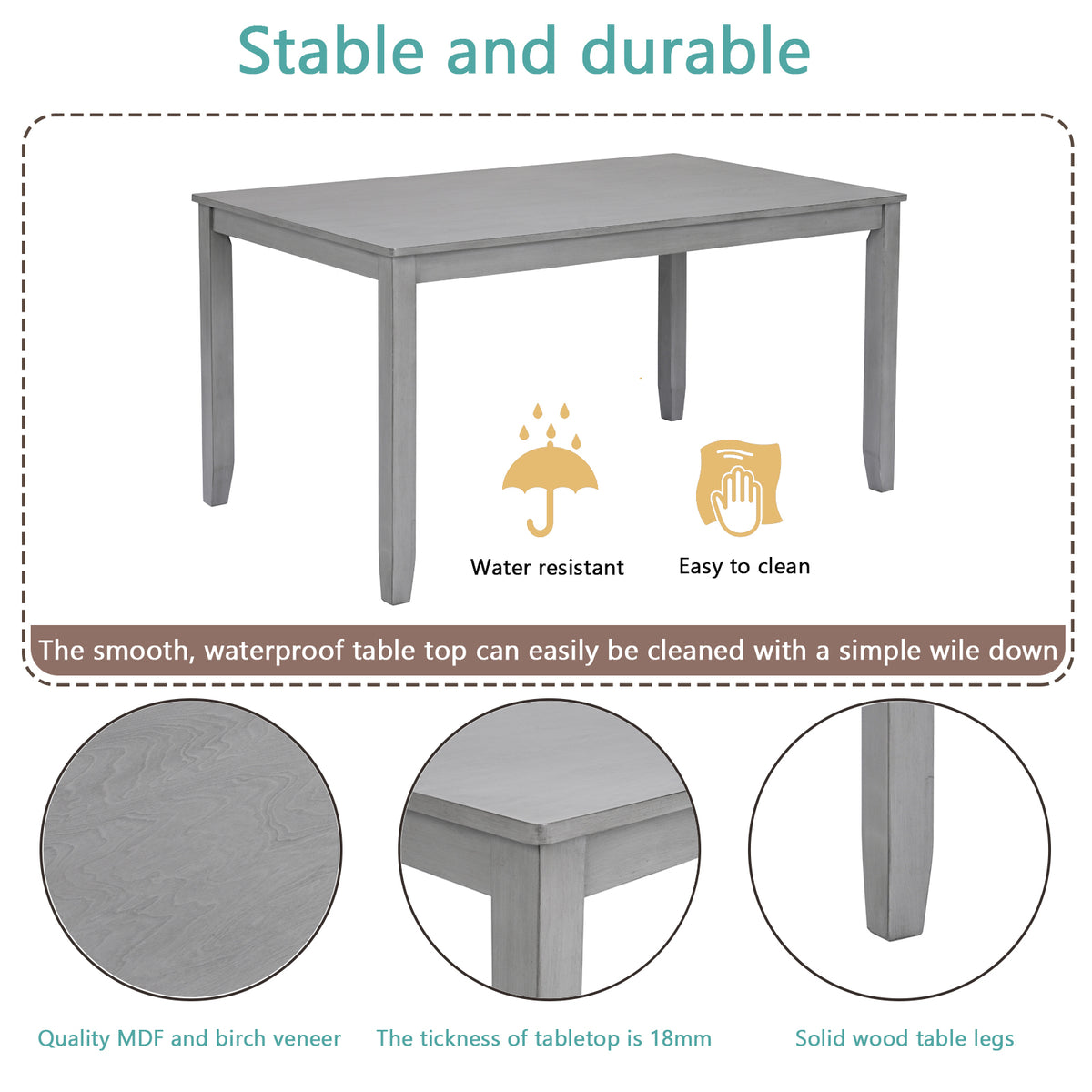 Wooden Dining Rectangular Table, Kitchen Table for Small Space, 4 Person Dining Table, GrayONLY THE TABLE W1998126363-djyc