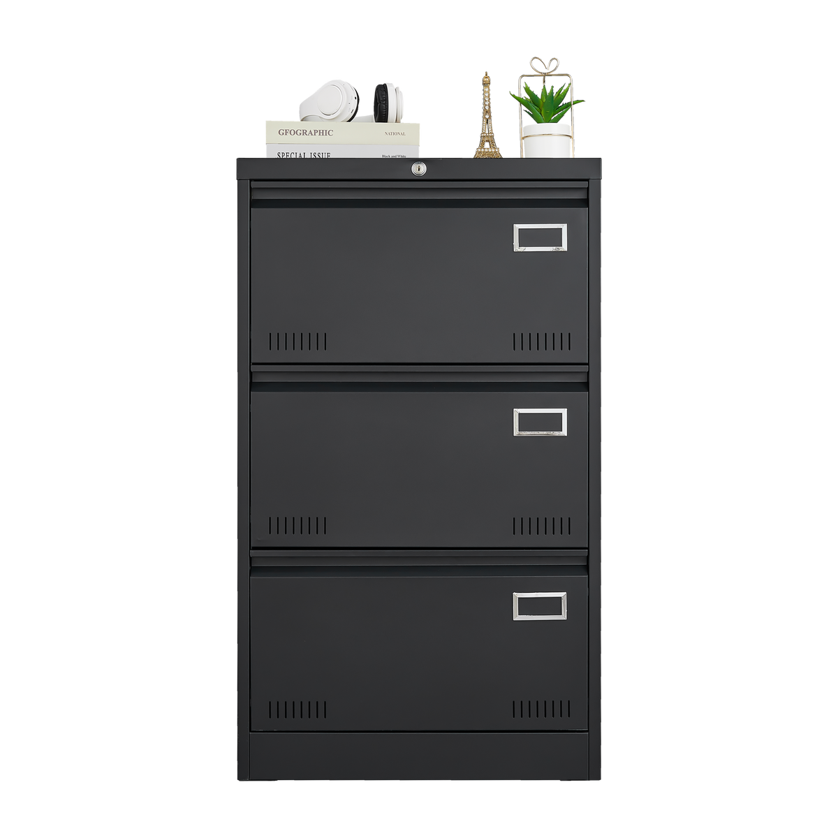 Filing Cabinet Lateral File Cabinet 3 Drawer, Blcak Locking Metal File Cabinets Three Drawer, Office Filing Cabinet with Lock Drawers for Home Office/Legal/Letter/A4/F4 W1247118742-djyc