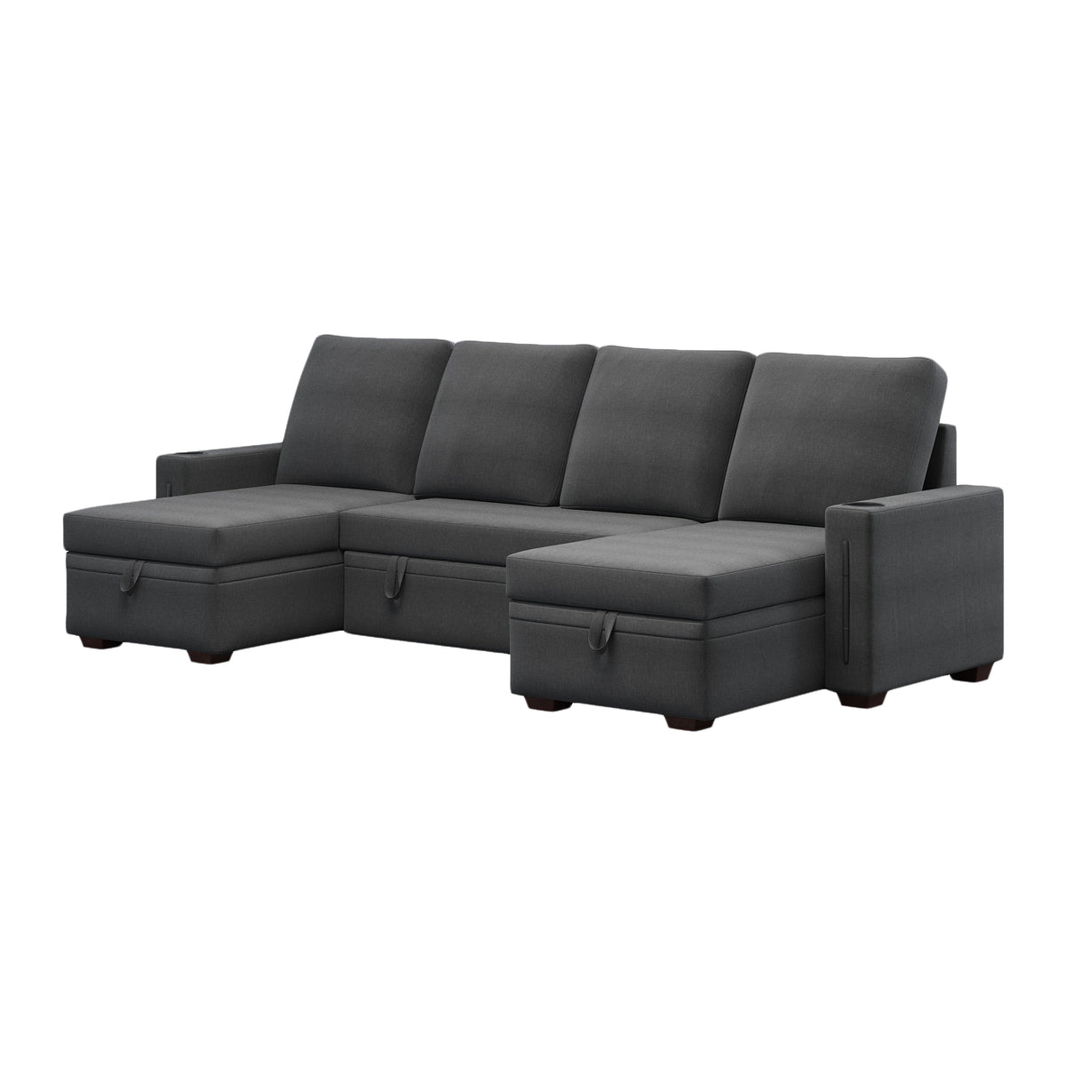 Sectional Sofa with Storage, 96" U Shaped Sectional Couches for Living Room, Comfy Convertible Sectional Sofa- Dark Grey W1669S00008-djyc