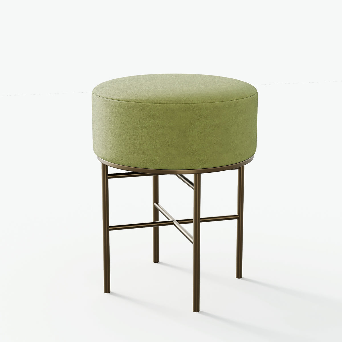 2 pcs Round Cushioned Vanity Stool, Linen Upholstered Vanity Stool for Makeup Room, Modern Soft Stool for Bar and Dining, Ottoman Footrest Stool with Metal Legs for Living Room, Bedroom(Matcha Green) W2557P180260-djyc