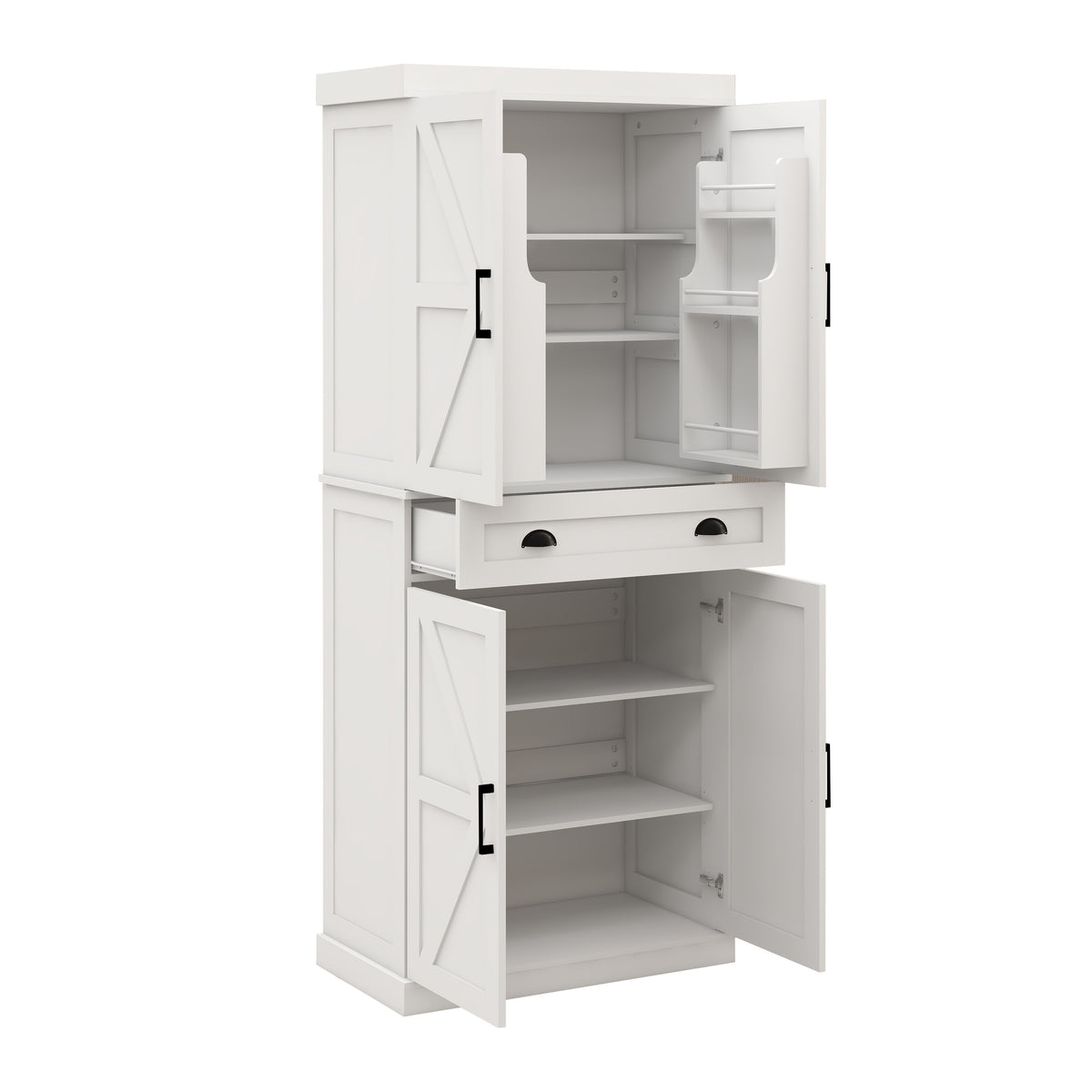 71" Kitchen Pantry Storage Cabinetwith 4 Doors(2Doors with Racks),1 Drawer, 2 Adjustable Shelves, Freestanding Cupboard for Kitchen, Dining Room and Living Room-White W282108550-djyc