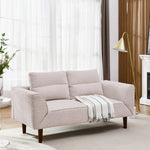Convertible Futon Sofa Bed, Comfy Loveseat Sleeper Sofa with Adjustable Armrest, Strengthen Wood, Thick Padded Cushion, Small 2 Seater Couch for Living Room, Bedroom, Pink W487P180472-djyc
