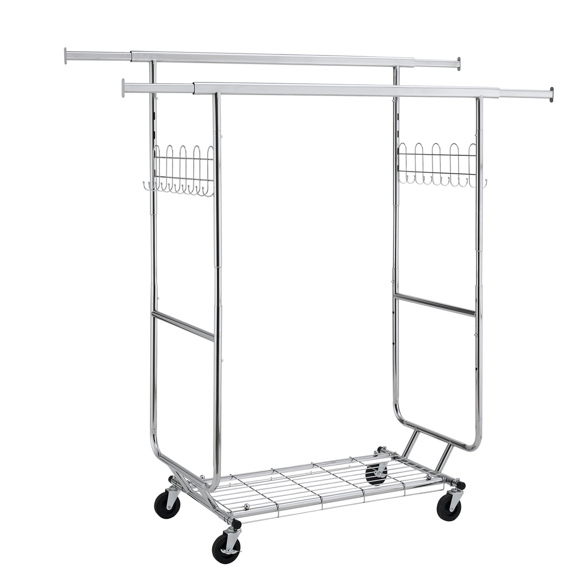 Double Clothing Garment Rack with Shelves Capacity 800lbs Clothing Racks on Wheels Rolling Clothes Rack for Hanging Clothes Heavy Duty Portable Collapsible Commercial Garment Rack W1903P172833-djyc