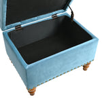 Square velvet upholstered Ottoman with storage space, hidden support hinges with easy to open top, rivets trim around (Light Blue) W2941P242272-djyc