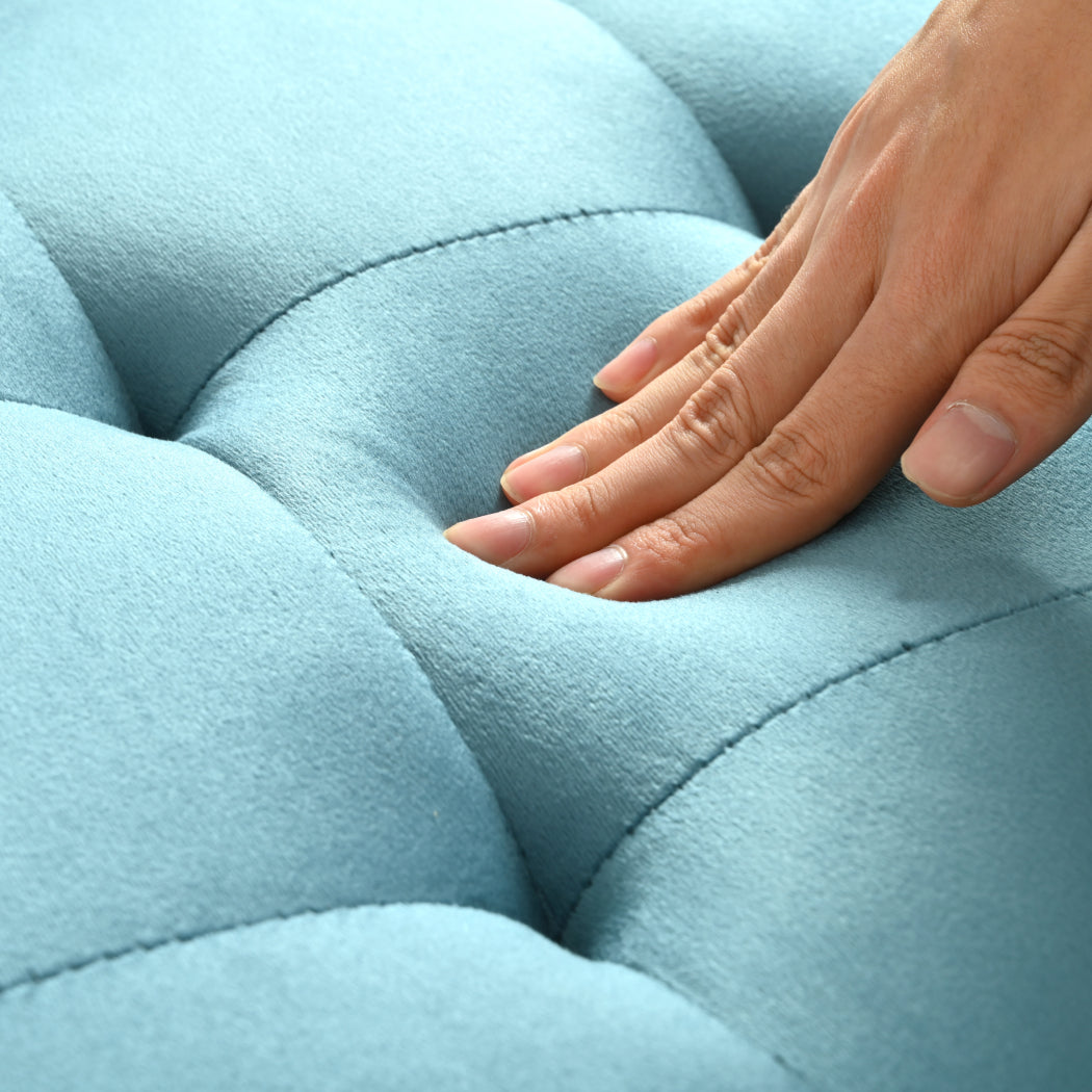 Square velvet upholstered Ottoman with storage space, hidden support hinges with easy to open top, rivets trim around (Light Blue) W2941P242272-djyc