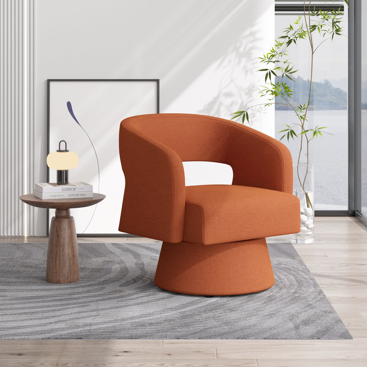 Modern Minimalist Elegant Velvet 360° Swivel Armchair: Thickened Cushion & Anti-Slip Feet FU01059-wz