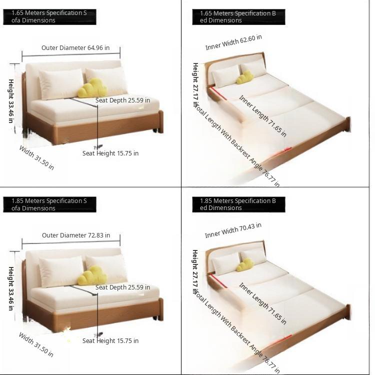 Multifunctional Sleeper Sofa, Space-Saving Foldable Couch with Solid Wood Frame for Living Room G4-7278 ys-1223-1