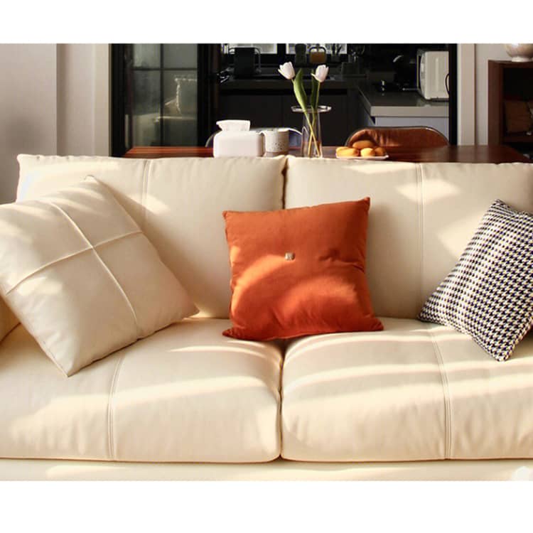 Luxurious Beige Genuine Leather Sofa with Down Cushions - Faux Leather Option Available Hersa-1619