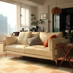 Luxurious Beige Genuine Leather Sofa with Down Cushions - Faux Leather Option Available Hersa-1619