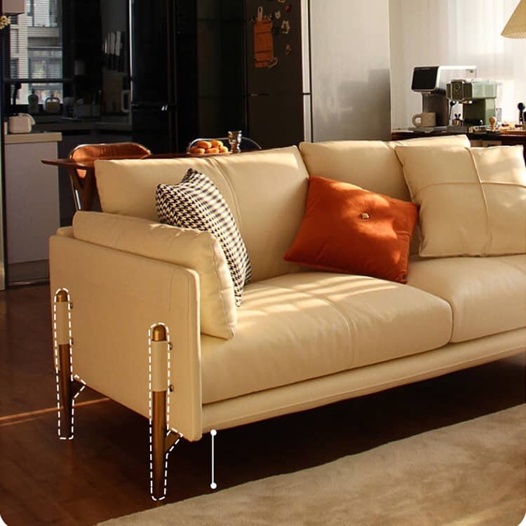 Luxurious Beige Genuine Leather Sofa with Down Cushions - Faux Leather Option Available Hersa-1619