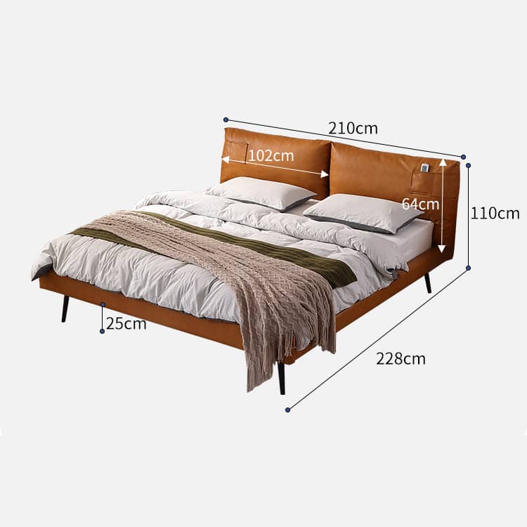 Luxurious Bed Frame - Rich Brown Faux Leather vs Genuine Leather Options Hersa-1625