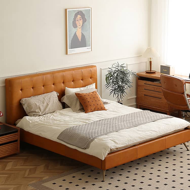 Luxurious Brown Faux & Genuine Leather Bed - Ultimate Comfort & Style Hersa-1626