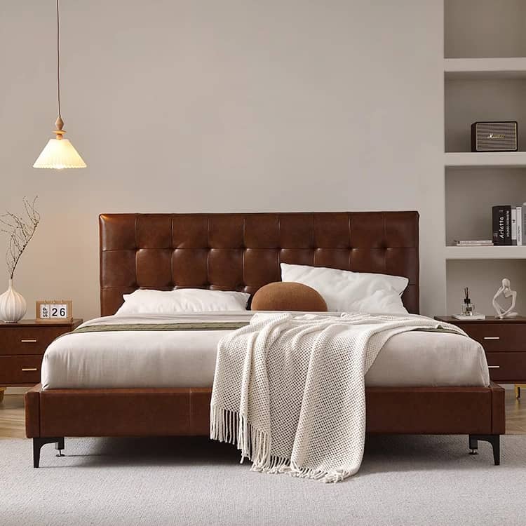 Luxurious Dark Brown Faux Leather Bed Frame - Sophisticated Design and Ultimate Comfort Hersa-1627